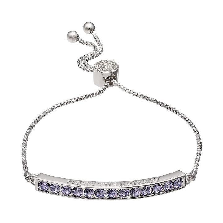Brilliance Silver Plated Enjoy The Journey Bolo Bracelet With Swarovski Crystals, Women's, Purple