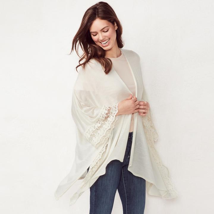 Women's Lc Lauren Conrad Lace-trimmed Ruana, White