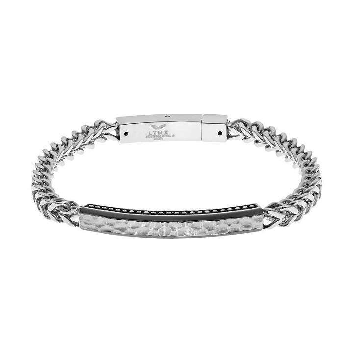 Lynx Men's Stainless Steel Foxtail Chain Hammered Id Bracelet, Size: 8.5, Black