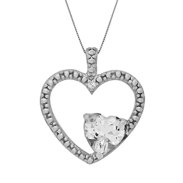 Sterling Silver White Topaz And Diamond Accent Heart Pendant, Women's, Size: 18
