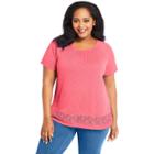 Plus Size Just My Size Lace Panel Slub Short Sleeve Top, Women's, Size: 3xl, Dark Pink