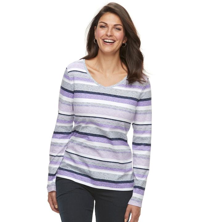 Women's Croft & Barrow&reg; Essential V-neck Top, Size: Medium, Med Grey