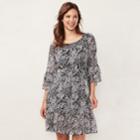 Women's Lc Lauren Conrad Print Fit & Flare Peasant Dress, Size: Large, Black