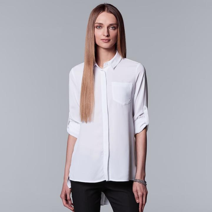 Women's Simply Vera Vera Wang High-low Hem Chiffon Blouse, Size: Xs, White