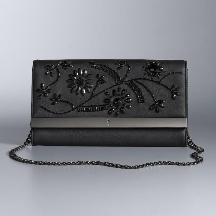 Simply Vera Vera Wang Floral Beaded Flap Clutch, Women's, Black