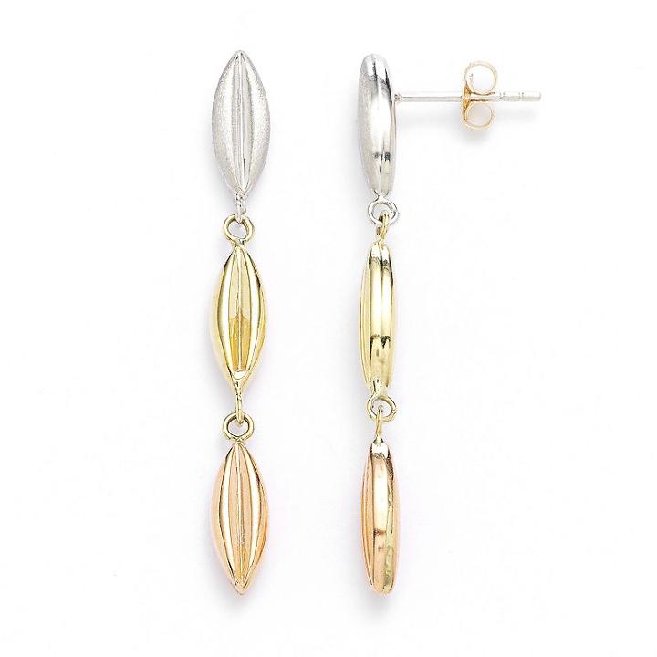 14k Gold Tri-tone Marquise Bead Linear Drop Earrings, Women's, Yellow