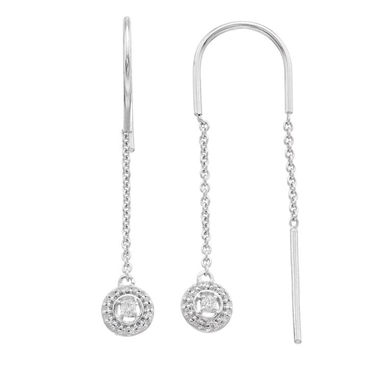 Sterling Silver Diamond Accent Threader Earrings, Women's, White