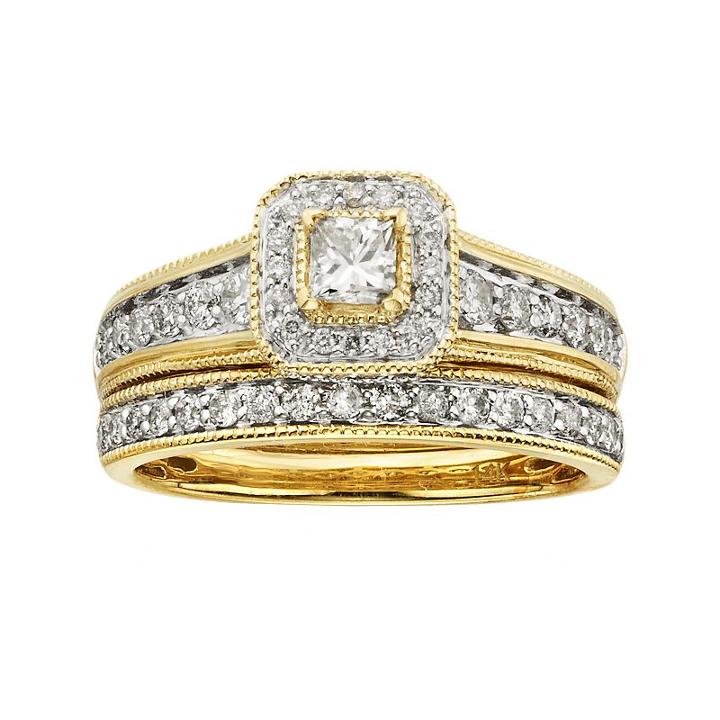 14k Gold 1-ct. T.w. Igl Certified Princess-cut Diamond Frame Ring Set, Women's, Size: 7.50, White