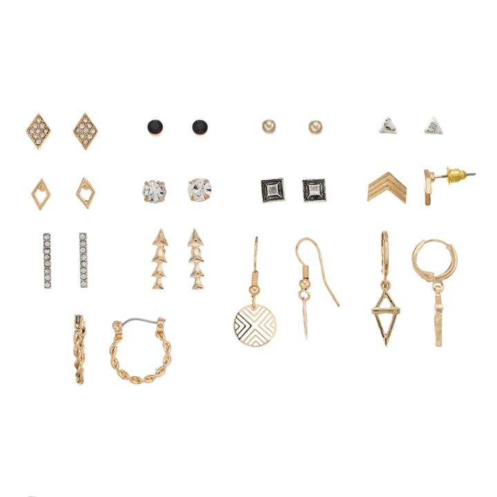 Geometric Stud, Bar Drop & Twisted Hoop Nickel Free Earring Set, Women's, Multicolor