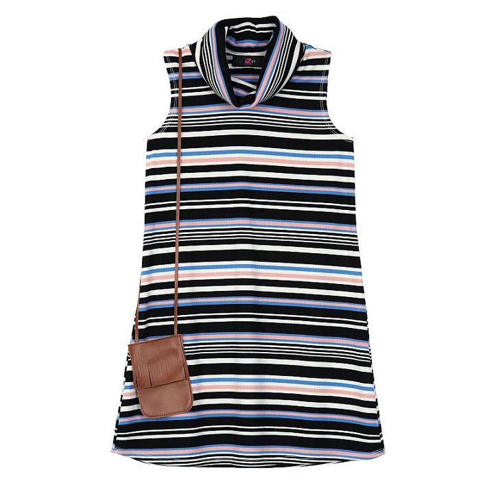 Girls 7-16 Iz Amy Byer Multi-stripe Ribbed Knit Mockneck Dress With Fringe Crossbody Purse, Size: Medium, Ovrfl Oth