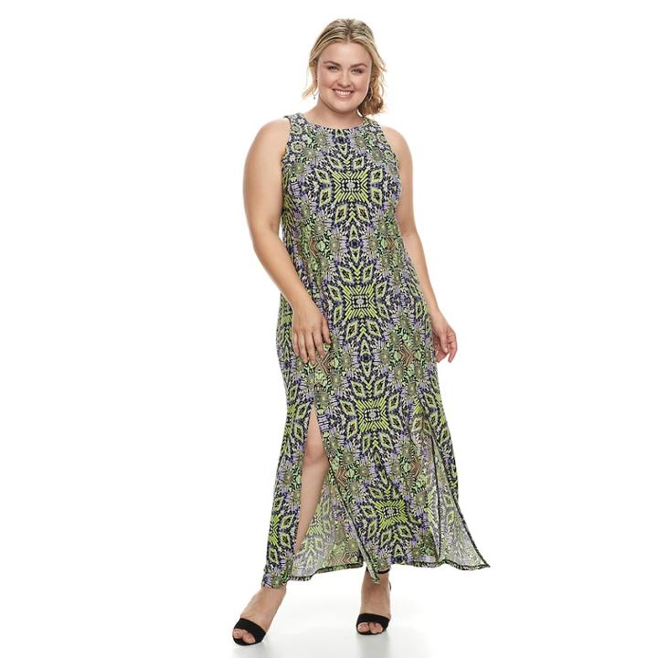 Plus Size Suite 7 Double Slit Maxi Dress, Women's, Size: 3xl, Purple Green