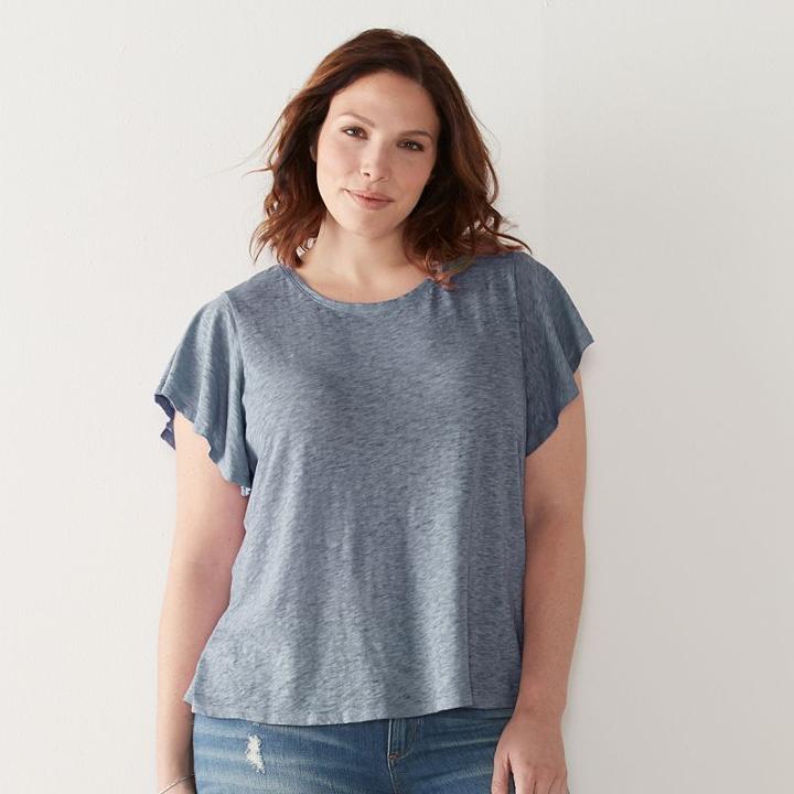 Plus Size Sonoma Goods For Life&trade; Slubbed Flutter Tee, Women's, Size: 2xl, Dark Blue