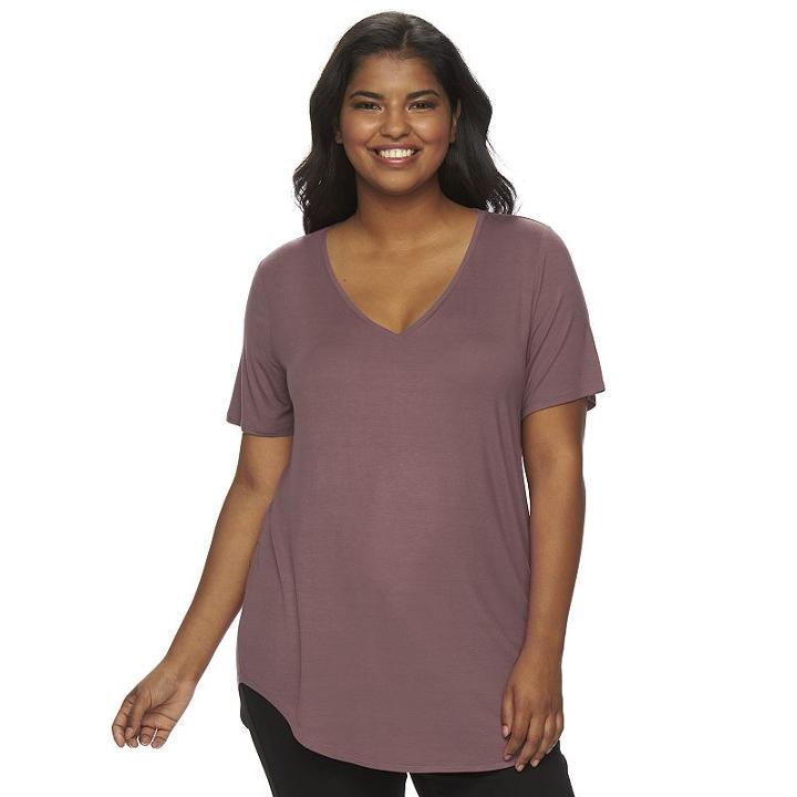 Juniors' Plus Size Mudd&reg; V-neck Shirttail Tunic Tee, Girl's, Size: 2xl, Beig/green (beig/khaki)