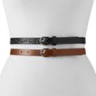 Women's Chaps Perforated 2-for-1 Skinny Belt Set, Size: Xl, Black