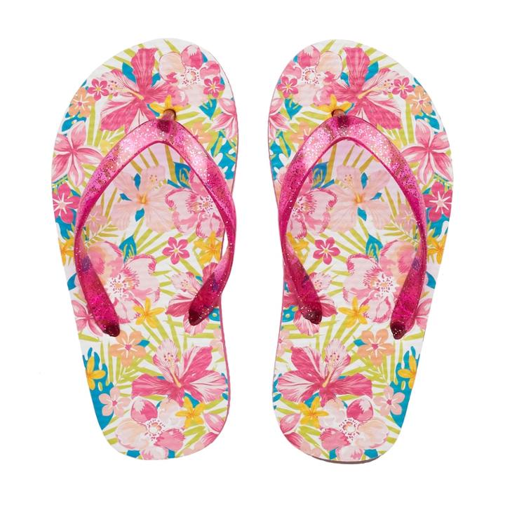Girls 4-16 Tropical Flower Flip Flops, Size: 12/13, Dark Pink