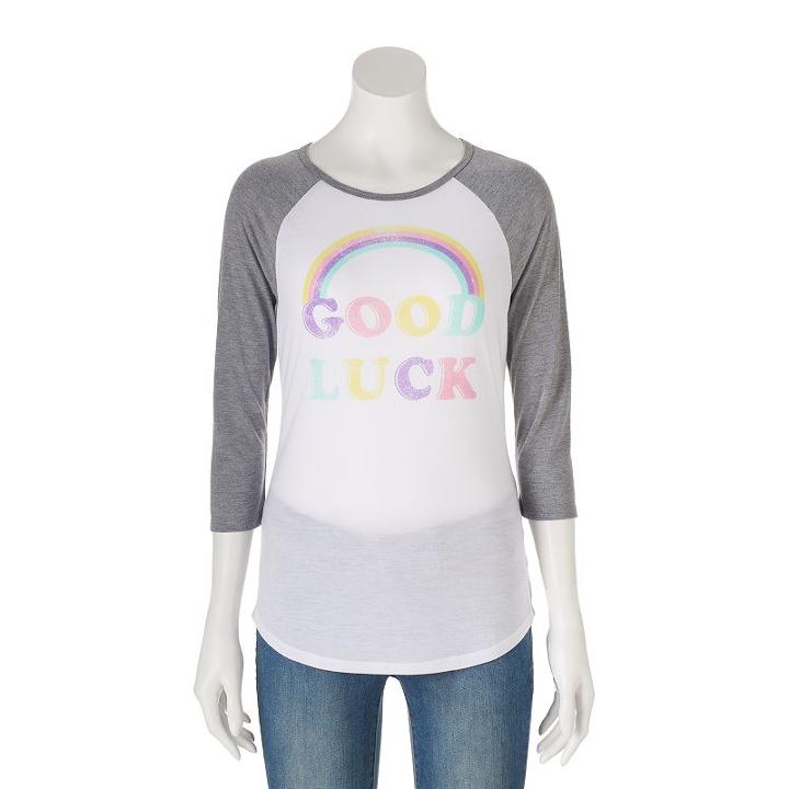Juniors' Good Luck Rainbow Graphic Tee, Girl's, Size: Small, White Oth