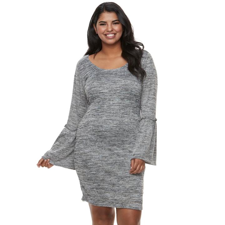 Juniors' Plus Size Liberty Love Marled Bell Sleeve Bodycon Dress, Teens, Size: 3xl, Grey