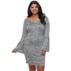 Juniors' Plus Size Liberty Love Marled Bell Sleeve Bodycon Dress, Teens, Size: 3xl, Grey