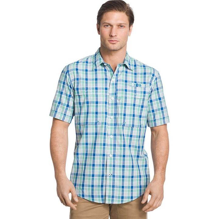 Men's Izod Surfcaster Plaid Classic-fit Performance Button-down Shirt, Size: Medium, Green Oth
