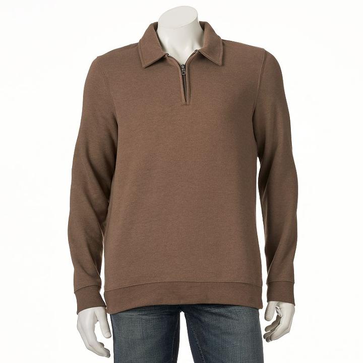 Men's Croft & Barrow&reg; Fleece Quarter-zip Polo, Size: Large, Lt Brown