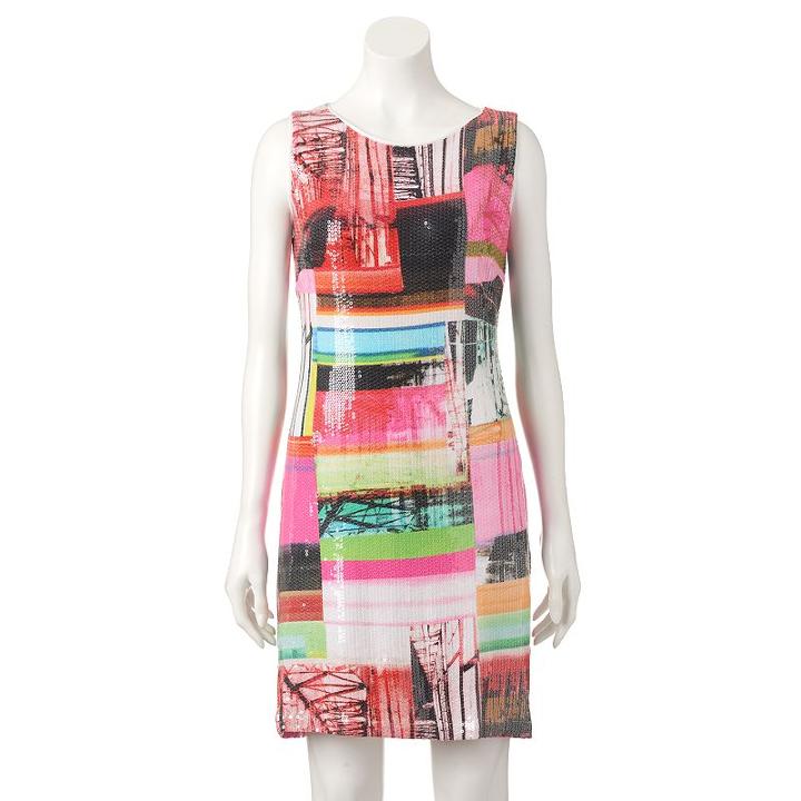 Women's M By Maia Geometric Sequin Shift Dress, Size: 10 Avg/reg, Light Pink