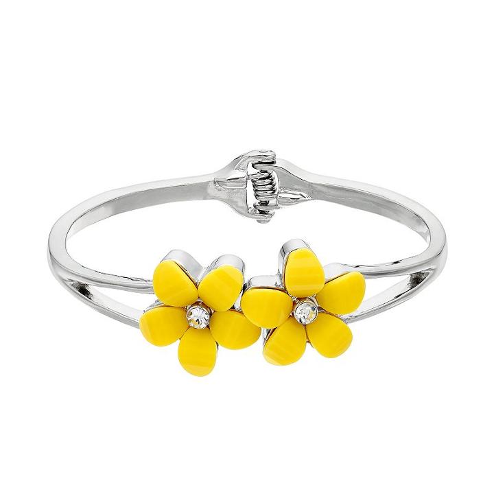 Yellow Flower Hinged Cuff Bracelet, Women's, Med Yellow