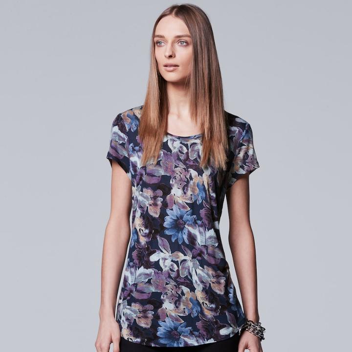 Women's Simply Vera Vera Wang Print Scoopneck Tee, Size: Xl, Blue (navy)