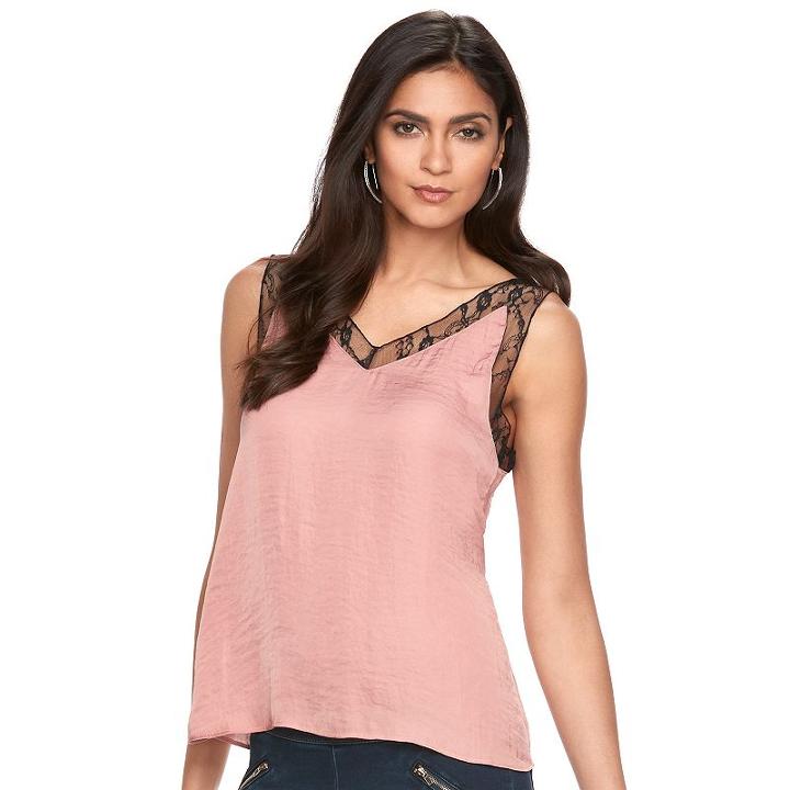 Women's Jennifer Lopez Satin Lace-trim Tank, Size: Small, Dark Pink