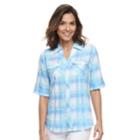 Women's Cathy Daniels Plaid Roll-tab Shirt, Size: Small, Brt Blue