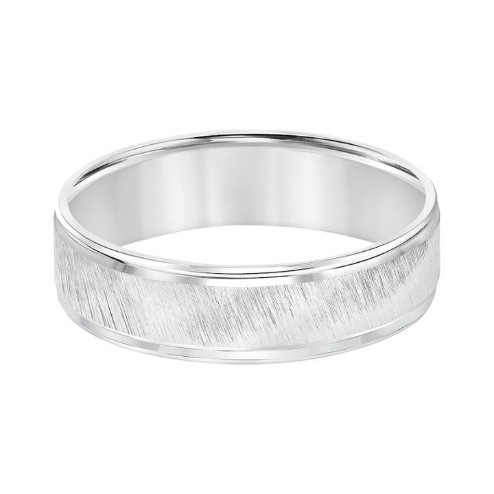 Men's 14k White Gold Diagonal Brushed Wedding Band, Size: 12