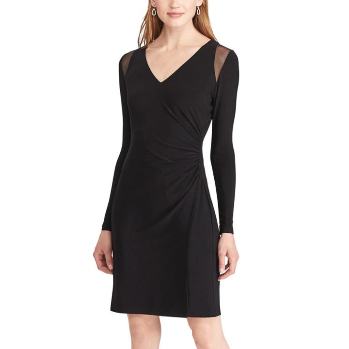 Women's Chaps Mesh Trim Jersey Dress, Size: Xs, Black