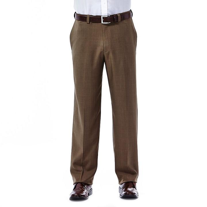Men's Haggar Eclo Stria Classic-fit Flat-front Dress Pants, Size: 38x34, Dark Beige