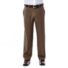 Men's Haggar Eclo Stria Classic-fit Flat-front Dress Pants, Size: 38x34, Dark Beige