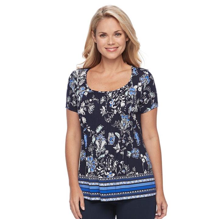 Petite Croft & Barrow&reg; Pleated Scoopneck Tee, Women's, Size: L Petite, Blue