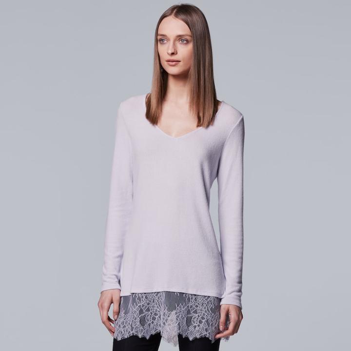 Women's Simply Vera Vera Wang Lace Trim Tunic, Size: Xl, Brt Purple