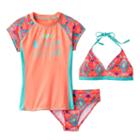Girls 7-16 So&reg; 3-pc. Geometric Ocean Air Salty Hair Bikini & Rashguard Swimsuit Set, Girl's, Size: Xxl (16), Lt Orange