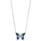 Silver Plated Blue Crystal Butterfly Pendant Necklace, Women's, Size: 18, Multicolor