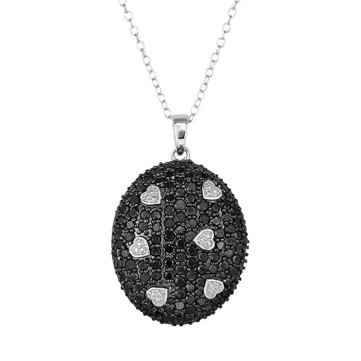 1 9/10 Carat T.w. Black & White Diamond Sterling Silver Heart Pendant Necklace, Women's, Size: 18