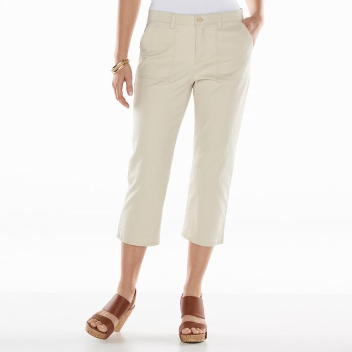 Gloria Vanderbilt Nadine Comfort Waist Twill Capris - Women's, Size: 16, Lt Beige