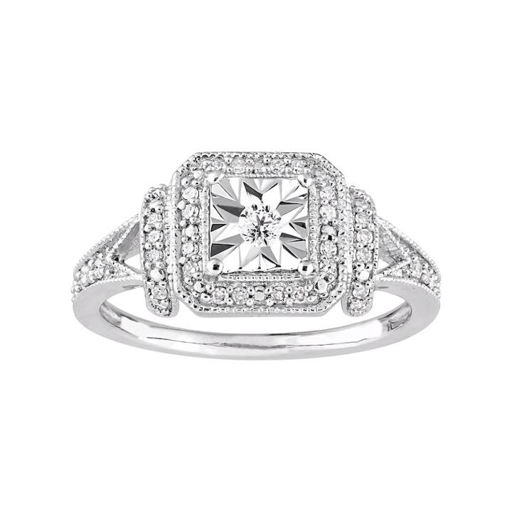 Stella Grace Sterling Silver 1/5 Carat T.w. Diamond Square Halo Ring, Women's, Size: 6, White