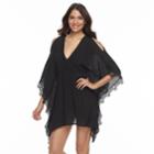 Women's Beach Scene Gauze Caftan Cover-up, Size: Medium, Black