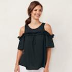 Women's Lc Lauren Conrad Rufflle Cold-shoulder Top, Size: Small, Black