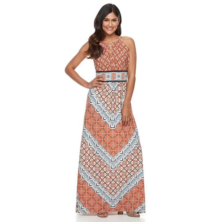 Petite Suite 7 Geometric Halter Maxi Dress, Women's, Size: 4 Petite, Orange Oth