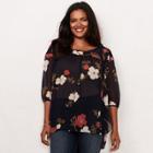 Plus Size Lc Lauren Conrad Printed Chiffon Peasant Top, Women's, Size: 1xl, Blue