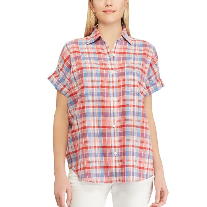 Women's Chaps Plaid Oversized Shirt, Size: Xl, Red
