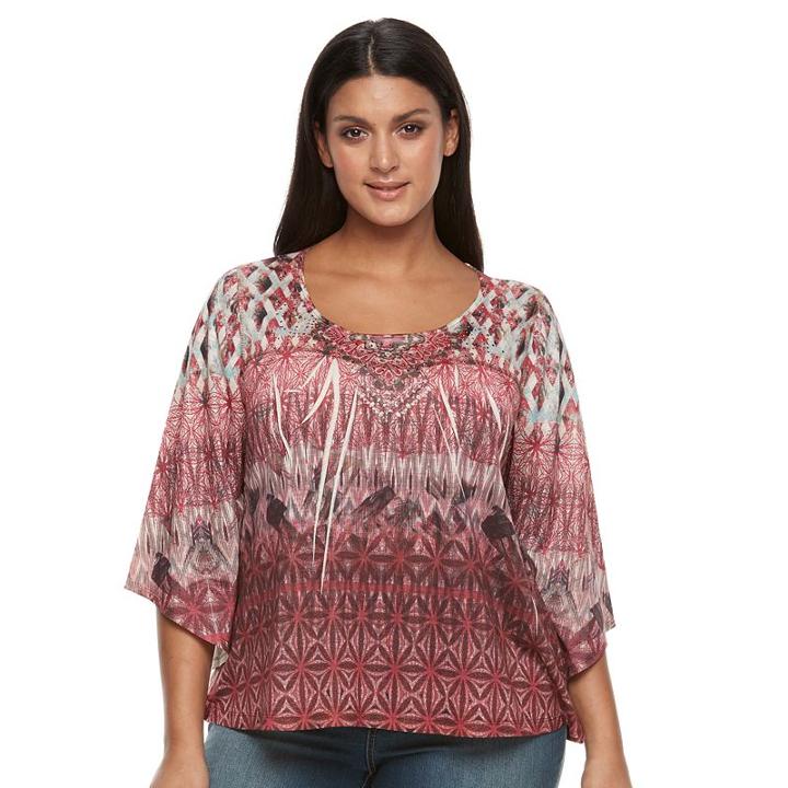 Plus Size World Unity Embellished Sublimation Top, Women's, Size: 2xl, Brown Oth