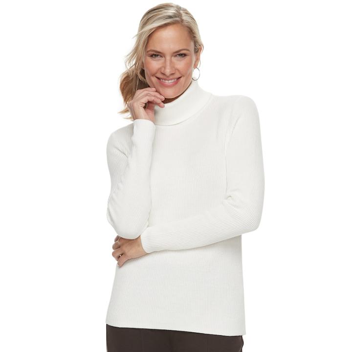 Women's Croft & Barrow&reg; Ribbed Turtleneck Sweater, Size: Medium, White