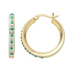 18k Gold-over-silver Emerald And Diamond Accent Hoop Earrings, Women's, Green