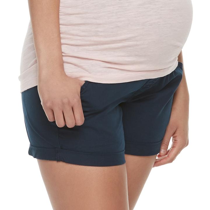 Maternity A:glow Full Belly Panel Chino Shorts, Women's, Size: 6-mat, Dark Blue