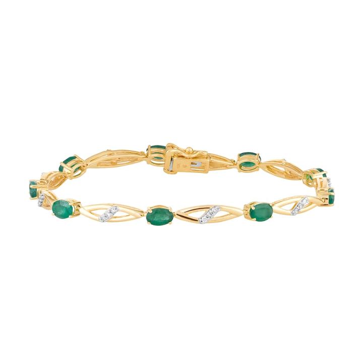 10k Gold Emerald & 1/4 Carat T.w. Diamond Bracelet, Women's, Size: 7.5, Green